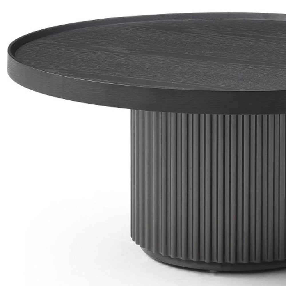 32" Dark Gray Wood Round Pedestal Coffee Table HomeRoots