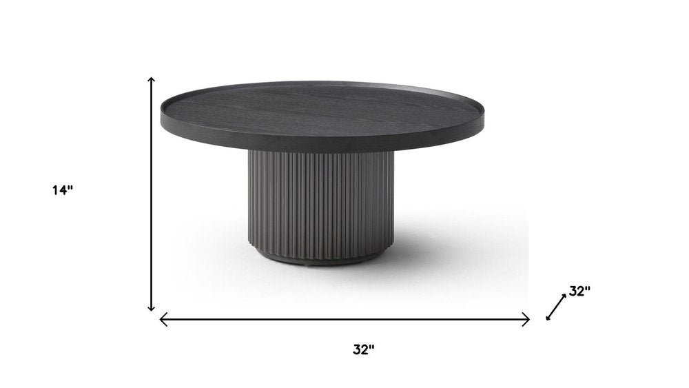 32" Dark Gray Wood Round Pedestal Coffee Table HomeRoots