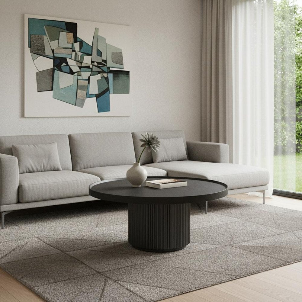 32" Dark Gray Wood Round Pedestal Coffee Table HomeRoots