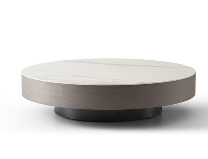 41" White and Gray Ceramic Tile and Wood Round Pedestal Coffee Table HomeRoots