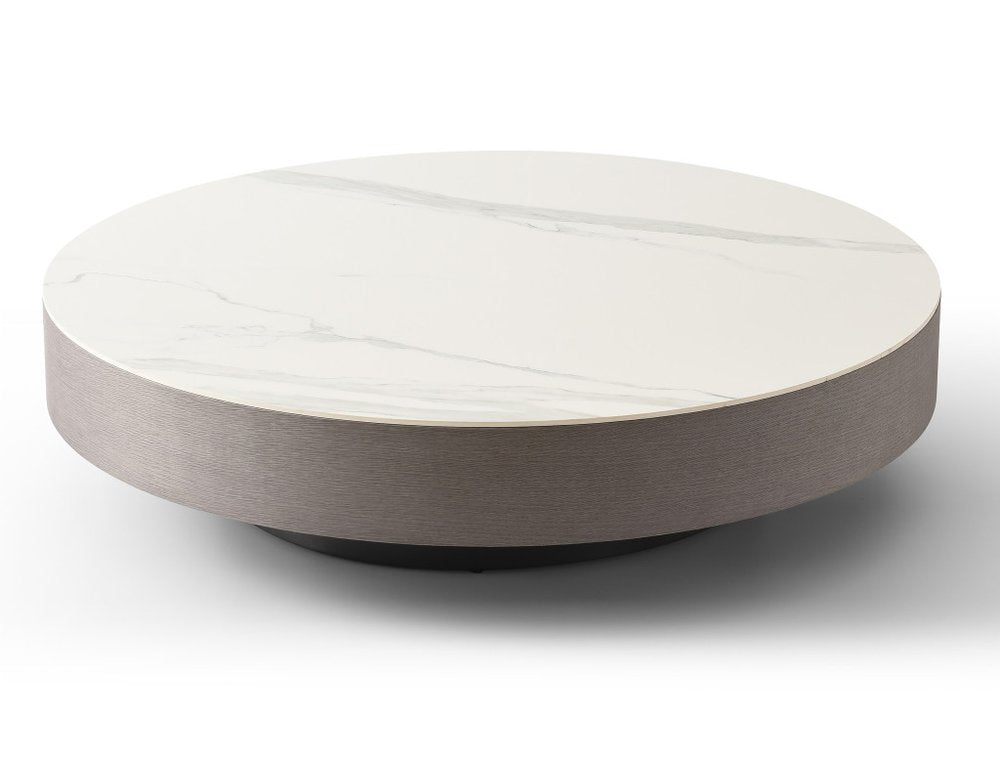 41" White and Gray Ceramic Tile and Wood Round Pedestal Coffee Table — view 2