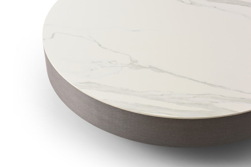 41" White and Gray Ceramic Tile and Wood Round Pedestal Coffee Table HomeRoots