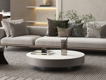 41" White and Gray Ceramic Tile and Wood Round Pedestal Coffee Table HomeRoots