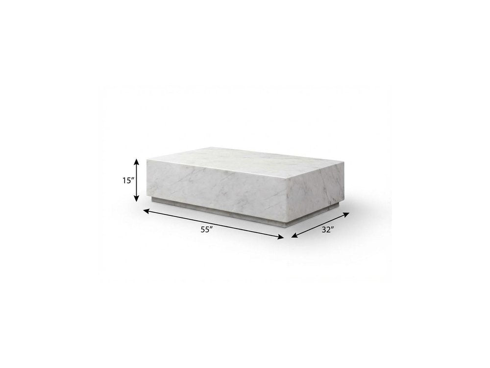 55" White Genuine Marble Block Coffee Table HomeRoots