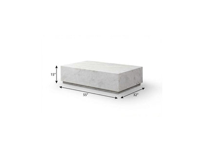 55" White Genuine Marble Block Coffee Table HomeRoots