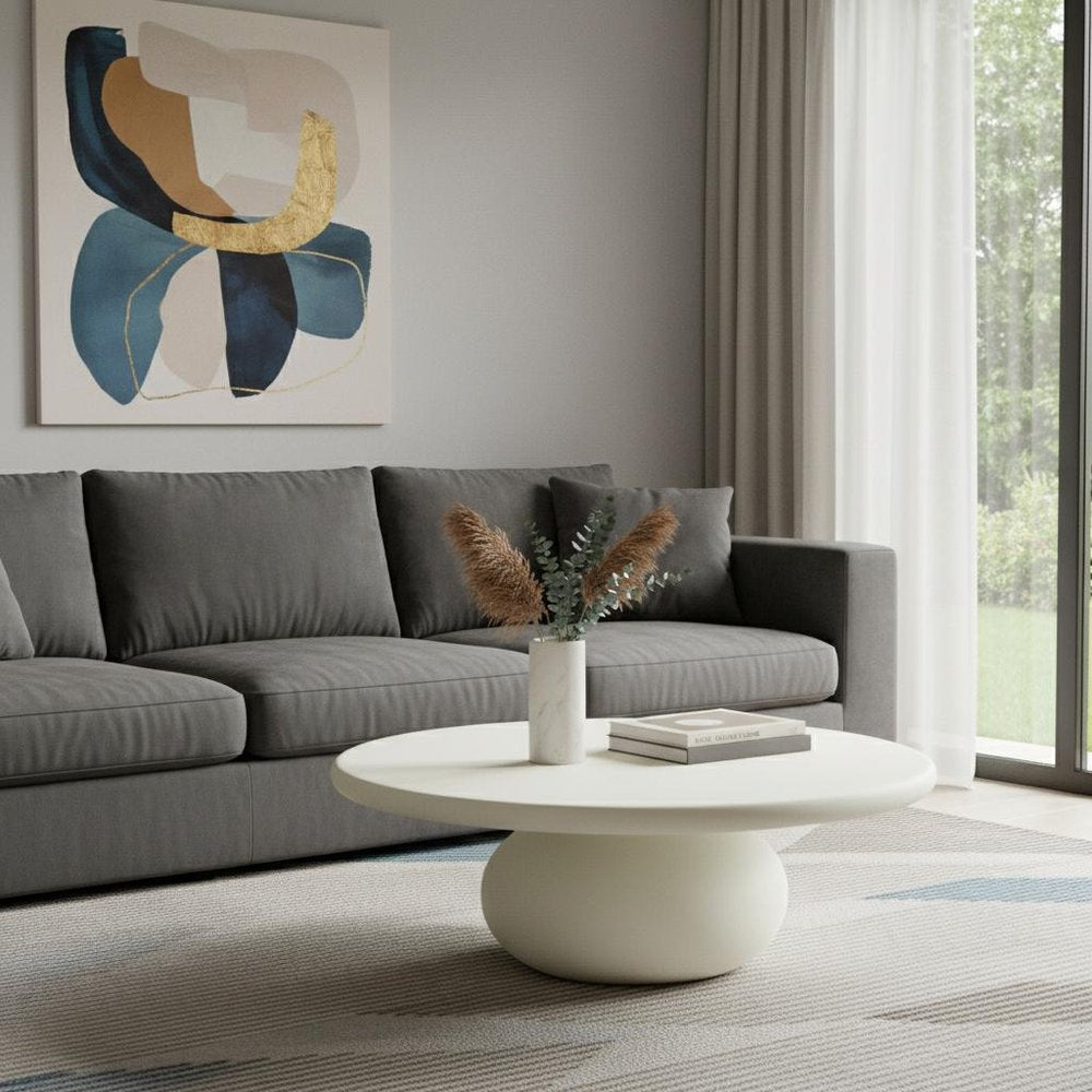 41" Beige Glass Round Pedestal Coffee Table — view 3