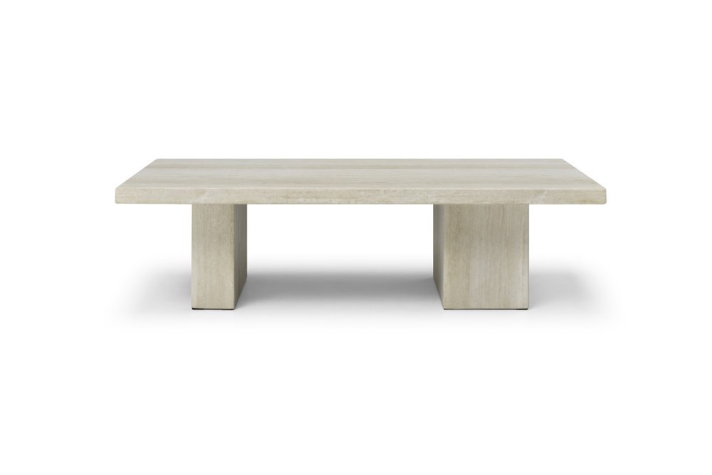 55" Beige Marble Double Pedestal Coffee Table HomeRoots