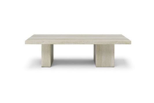 55" Beige Marble Double Pedestal Coffee Table HomeRoots