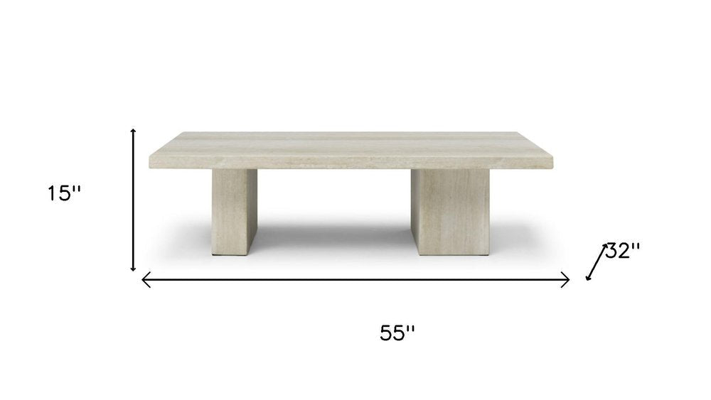 55" Beige Marble Double Pedestal Coffee Table HomeRoots