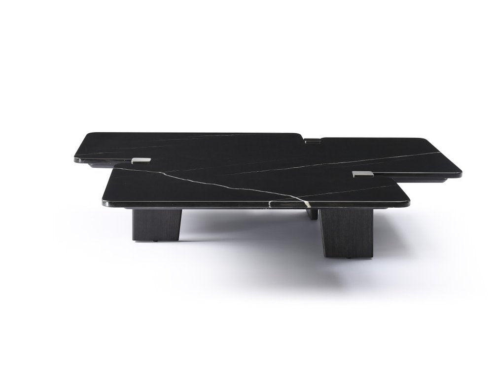 47" Black Genuine Marble and Solid Wood Free Form Coffee Table HomeRoots