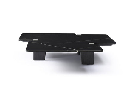 47" Black Genuine Marble and Solid Wood Free Form Coffee Table HomeRoots