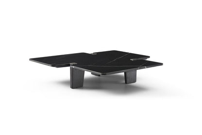 47" Black Genuine Marble and Solid Wood Free Form Coffee Table HomeRoots