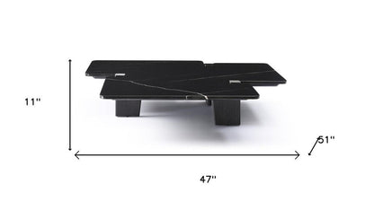 47" Black Genuine Marble and Solid Wood Free Form Coffee Table HomeRoots