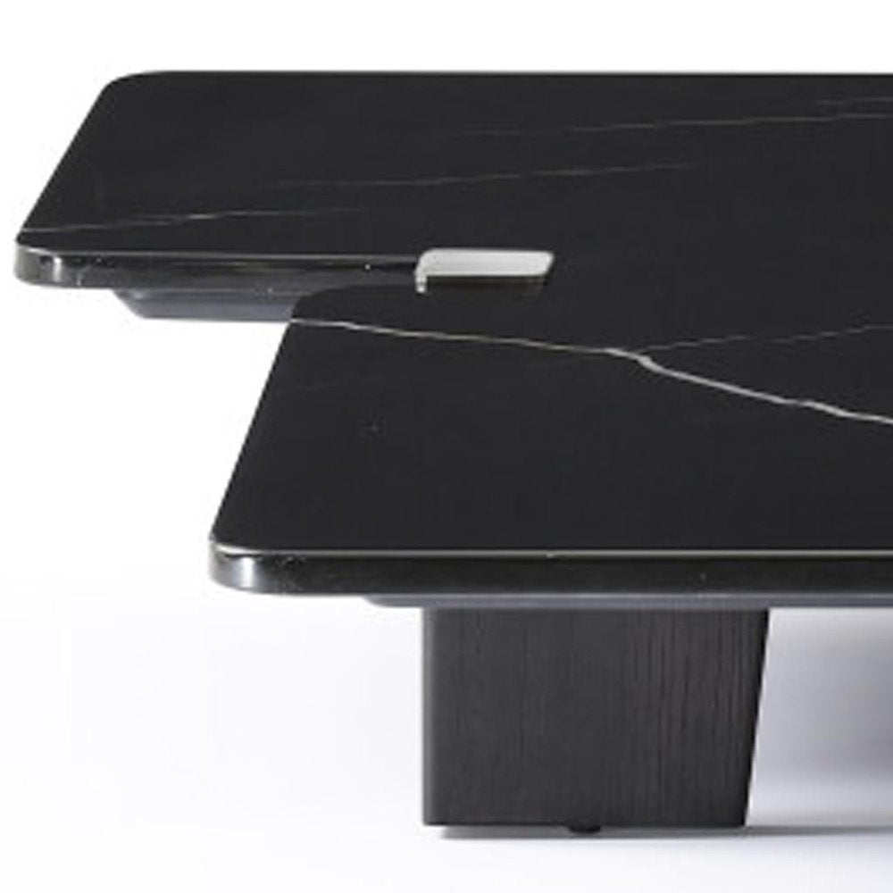 47" Black Genuine Marble and Solid Wood Free Form Coffee Table HomeRoots