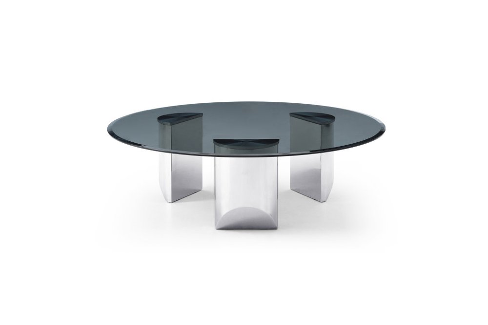 49" Black and Silver Mirrored Glass and Stainless Steel Round Coffee Table HomeRoots