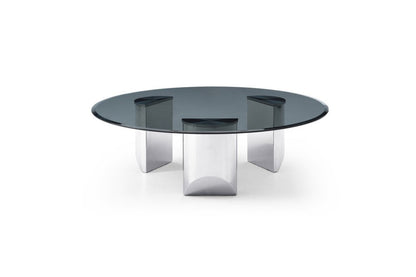 49" Black and Silver Mirrored Glass and Stainless Steel Round Coffee Table HomeRoots