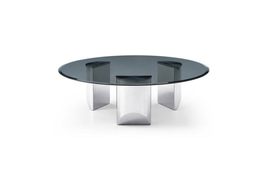 49" Black and Silver Mirrored Glass and Stainless Steel Round Coffee Table HomeRoots