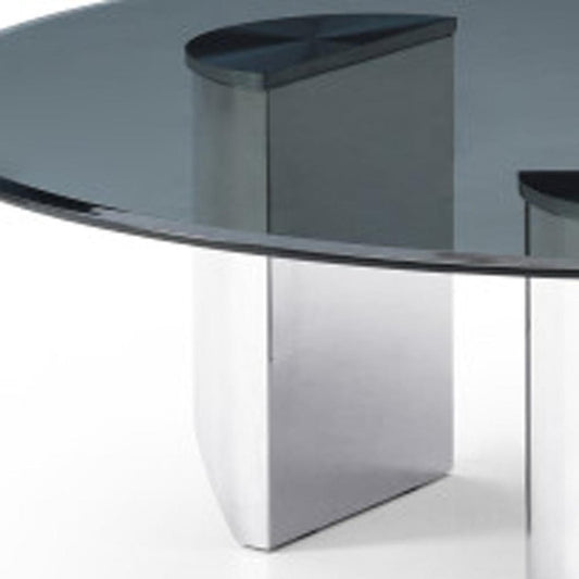 49" Black and Silver Mirrored Glass and Stainless Steel Round Coffee Table HomeRoots