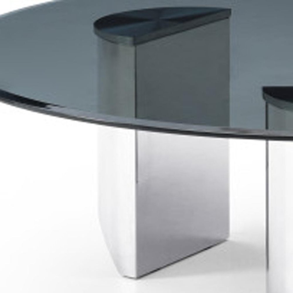 49" Black and Silver Mirrored Glass and Stainless Steel Round Coffee Table HomeRoots