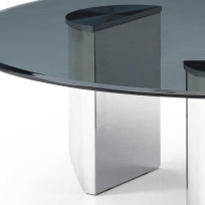 49" Black and Silver Mirrored Glass and Stainless Steel Round Coffee Table HomeRoots