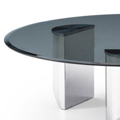 49" Black and Silver Mirrored Glass and Stainless Steel Round Coffee Table HomeRoots