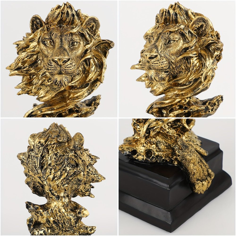 13" Antiqued Gold Resin Lion Hand Painted Tabletop Sculpture HomeRoots