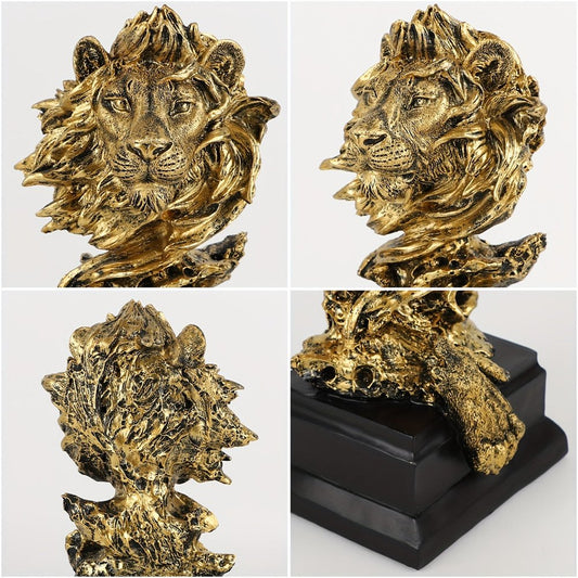 13" Antiqued Gold Resin Lion Hand Painted Tabletop Sculpture HomeRoots
