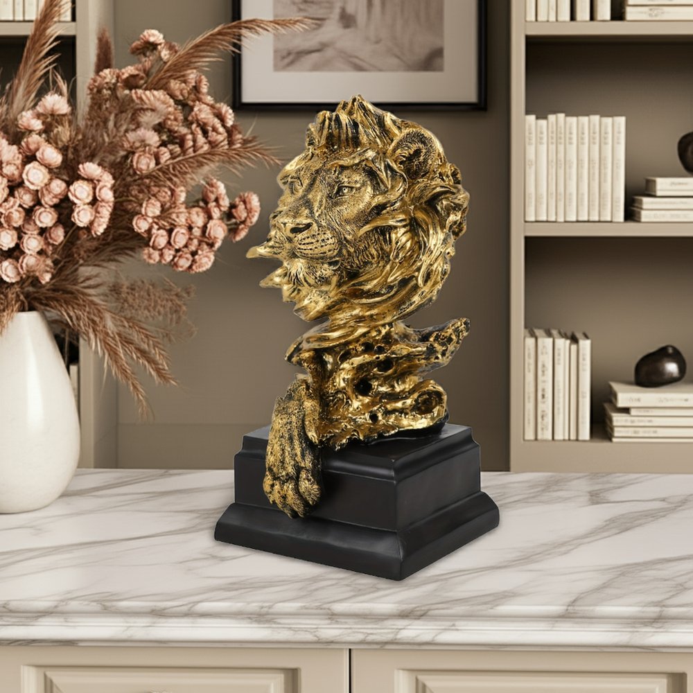 13" Antiqued Gold Resin Lion Hand Painted Tabletop Sculpture HomeRoots