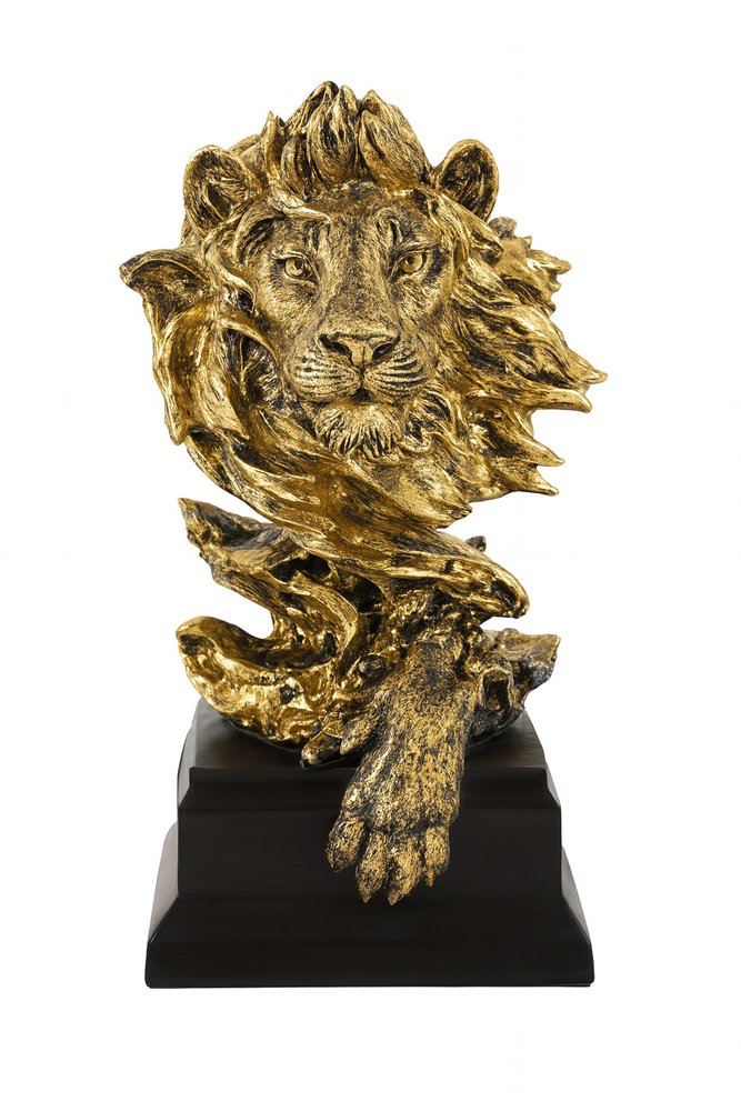 13" Antiqued Gold Resin Lion Hand Painted Tabletop Sculpture HomeRoots