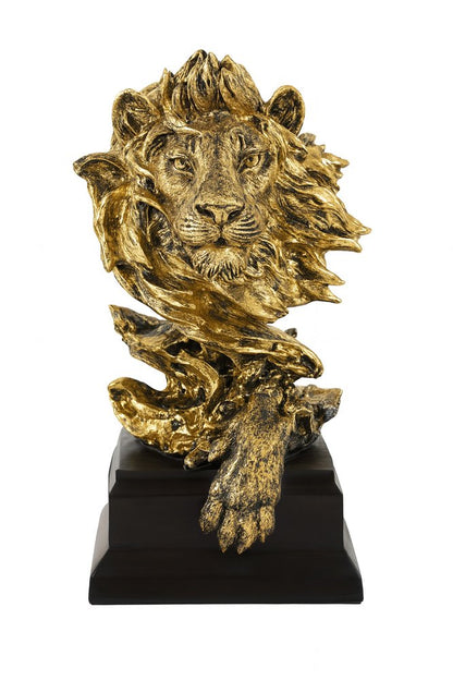13" Antiqued Gold Resin Lion Hand Painted Tabletop Sculpture HomeRoots