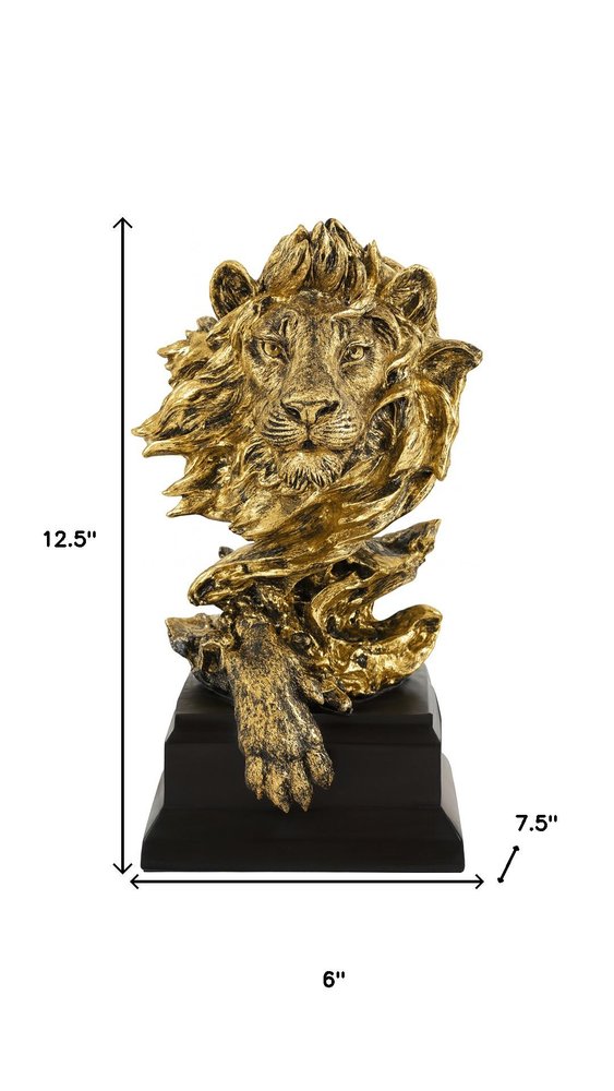 13" Antiqued Gold Resin Lion Hand Painted Tabletop Sculpture HomeRoots