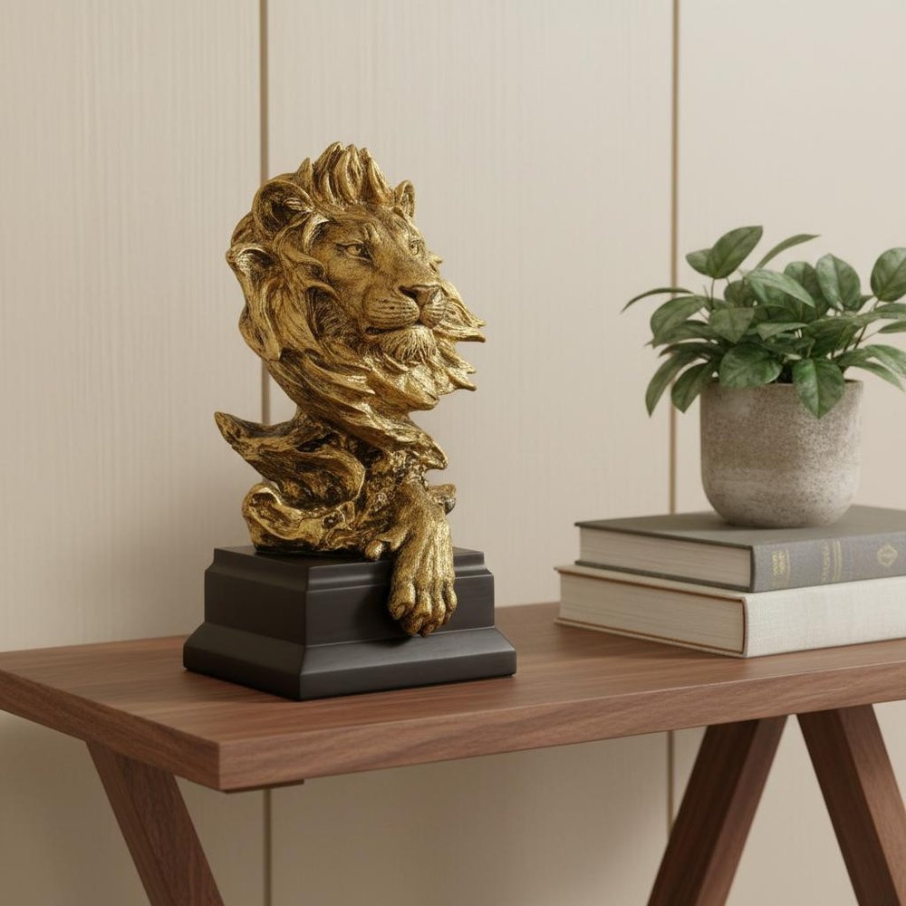 13" Antiqued Gold Resin Lion Hand Painted Tabletop Sculpture HomeRoots