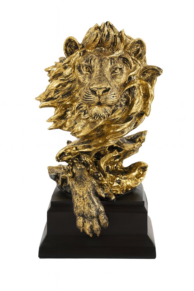 13" Antiqued Gold Resin Lion Hand Painted Tabletop Sculpture HomeRoots
