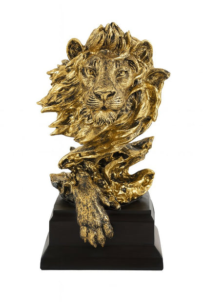 13" Antiqued Gold Resin Lion Hand Painted Tabletop Sculpture HomeRoots
