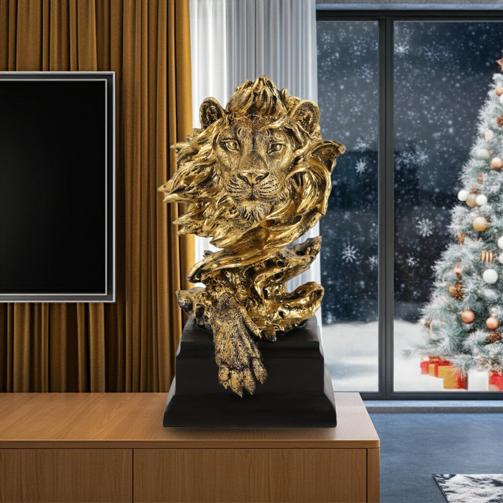 13" Antiqued Gold Resin Lion Hand Painted Tabletop Sculpture HomeRoots