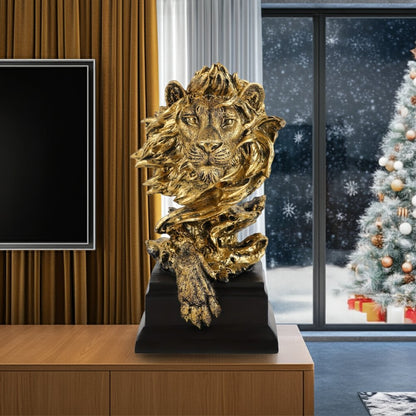 13" Antiqued Gold Resin Lion Hand Painted Tabletop Sculpture HomeRoots