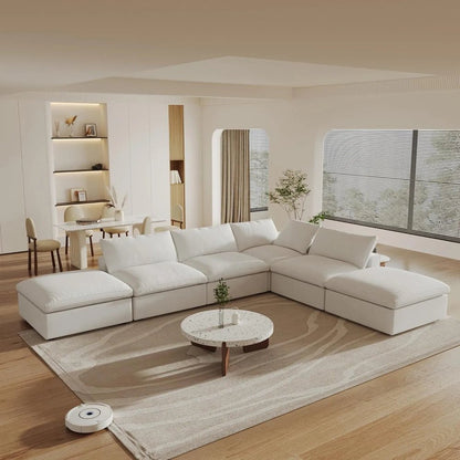 160" White Linen Blend Modular Armless Sofa With Ottomans And Storage HomeRoots