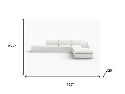 160" White Linen Blend Modular Armless Sofa With Ottomans And Storage HomeRoots