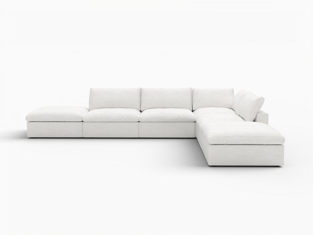 160" White Linen Blend Modular Armless Sofa With Ottomans And Storage HomeRoots
