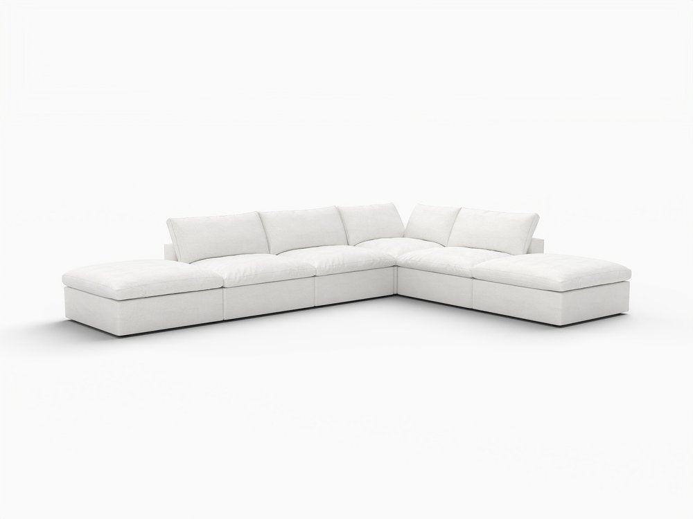 160" White Linen Blend Modular Armless Sofa With Ottomans And Storage HomeRoots