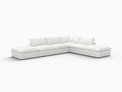 160" White Linen Blend Modular Armless Sofa With Ottomans And Storage HomeRoots