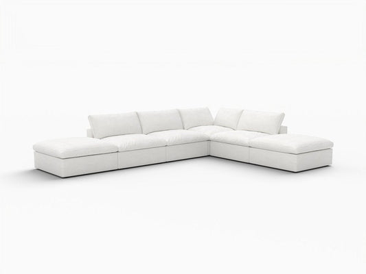 160" White Linen Blend Modular Armless Sofa With Ottomans And Storage HomeRoots