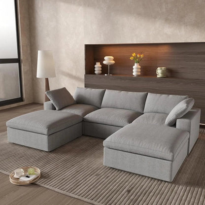 120" Light Gray Linen Blend Modular Universal Sofa With Ottoman And Storage HomeRoots