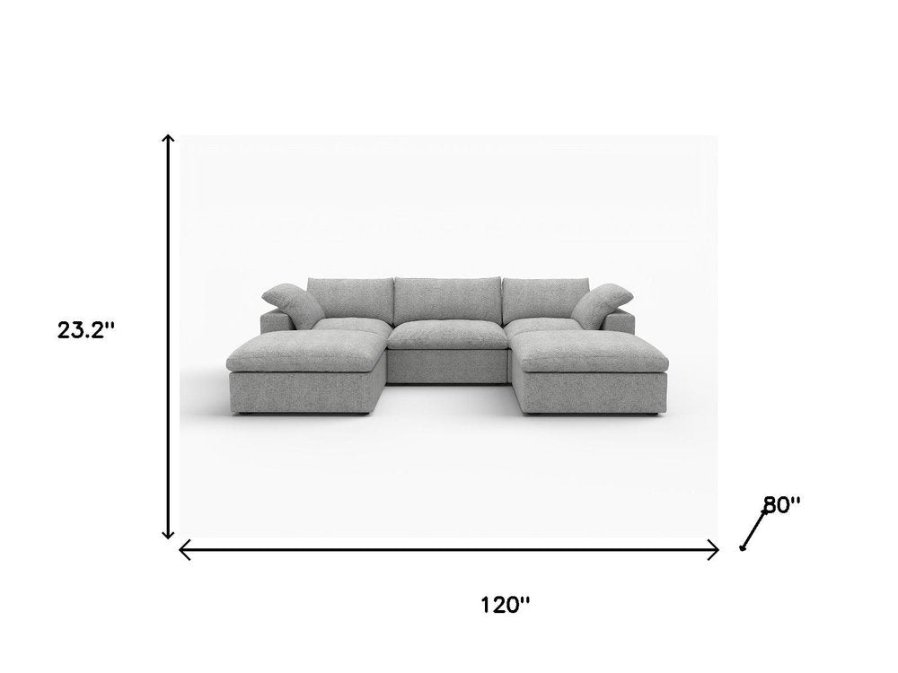 120" Light Gray Linen Blend Modular Universal Sofa With Ottoman And Storage HomeRoots