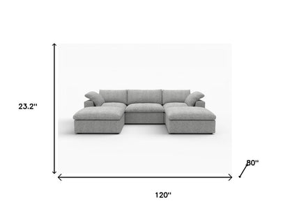 120" Light Gray Linen Blend Modular Universal Sofa With Ottoman And Storage HomeRoots