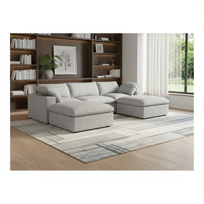 120" Light Gray Linen Blend Modular Universal Sofa With Ottoman And Storage HomeRoots
