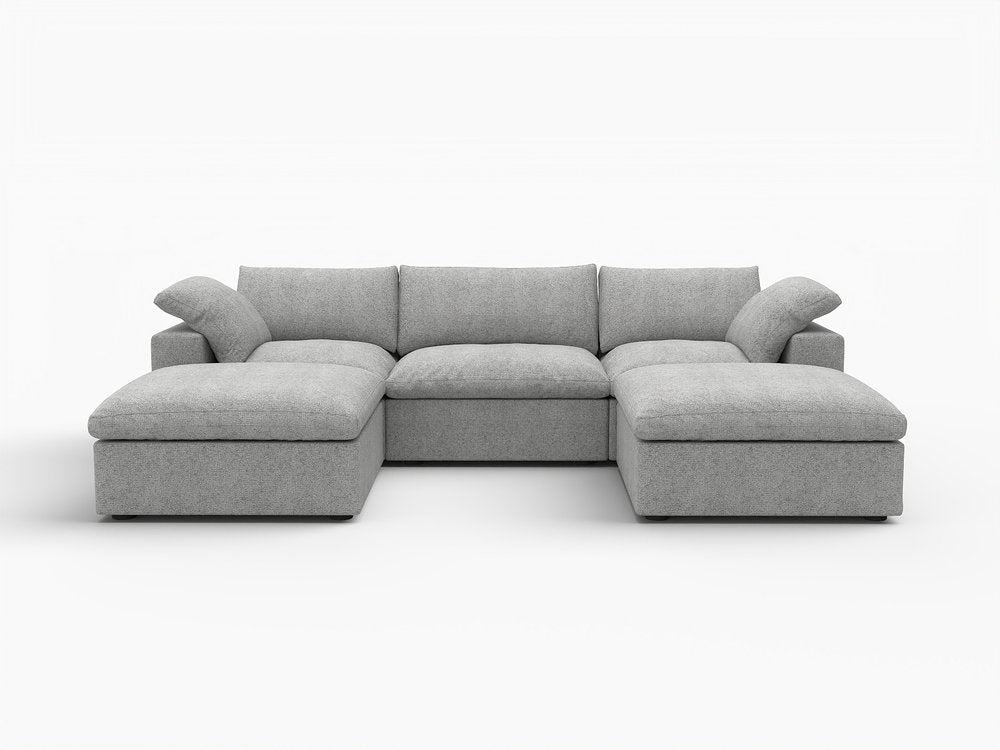 120" Light Gray Linen Blend Modular Universal Sofa With Ottoman And Storage HomeRoots