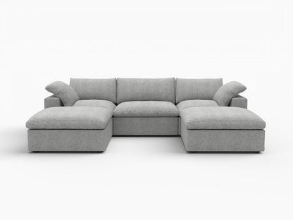 120" Light Gray Linen Blend Modular Universal Sofa With Ottoman And Storage HomeRoots