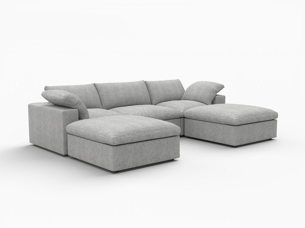 120" Light Gray Linen Blend Modular Universal Sofa With Ottoman And Storage HomeRoots