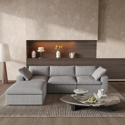 120" Light Gray Linen Blend Modular Universal Sofa With Ottoman And Storage HomeRoots